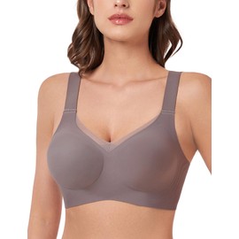 MOEOZLLO Mesh V Neck Bra Women's Without Underwire Soft Cups Bustier Women's High Elasticity Bra Without Underwire with Additional Bra Extension, gray