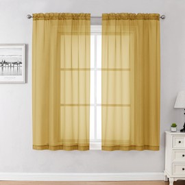 Chyhomenyc Cortinas transparentes doradas de 45 pulgadas de largo, 2 paneles, cortinas cortas de gasa para ventanas pequeñas de comedor, baño, sala de estar, dormitorio, bolsillo para barra, 42