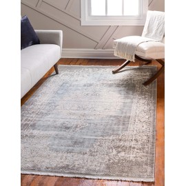 Unique Loom New Classical Collection Traditional Distressed Vintage Classic Light Blue Area Rug (7' 0 x 10' 0)