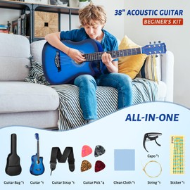 CAHAYA Acoustic Guitar: For Beginner 38 Inch Cutaway All Wood Guitar Starter Kit for Kids Teenager Adults with Guitar bag, Brass strings, Capo, String Pick, Scale Stickers and Cloth CY0354