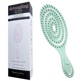 Planet Luxury Hair Detangling Brush w/Flexi Soft Bristles, Earth Friendly Detangler Hairbrush, Vented, Wet and Dry Hair For Women, Kids, Curly, Straight, Men (Mint)