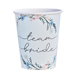 Ginger Ray Hen Party Floral Printed 'Team Bride' Paper Party Cups 8 Pack