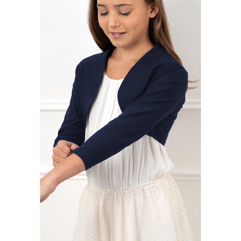 Bolerose Girls 3/4 Sleeve Kids Formal Bolero Shrug, midnight blue