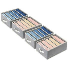 DIMJ Wardrobe Clothes Organizer, Drawer Organizers for Clothing with 5 Compartments, Fabric Closet Organizer for Clothes, Jeans Organizer for Closet, T Shirt, Wardrobe, Drawer, 4 Packs (Grey)