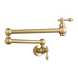 RALANDA Brass Pot Filler Faucet Gold, Dual Valve Wall Mount Pot Filler Faucet, Potfiller, Two Handles Strechable Double Joint Swing Arms