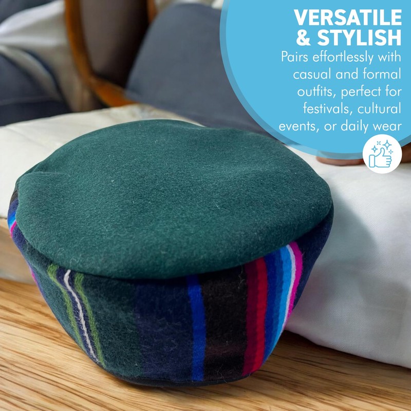 Thorness Handmade Nepalese Wool Green Smoking Cap, Lightweight, Stylish, with