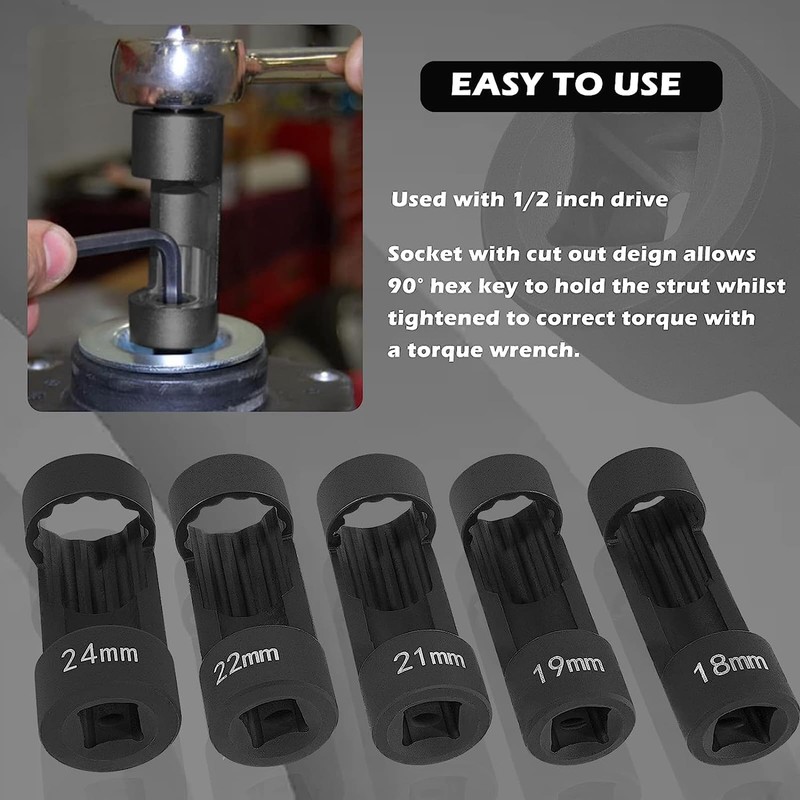 UTMALL 5 pieces Strut Nut Socket 18mm 19mm 21mm 22mm