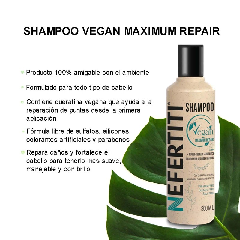 Shampoo Vegan Nefertiti Sin Sal Y Sin Sulfatos Con Keratina