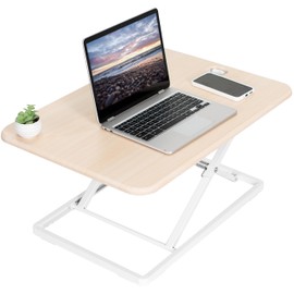 VIVO Ultra-Slim Single Top Height Adjustable Standing Desk Riser, Compact Sit Stand Desktop Converter for Monitor or Laptop, Light Wood, DESK-V001JF