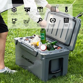 EchoSmile 25/30/35/40 Quart Rotomolded Cooler, 5 Days Protale Ice Cooler, Ice Chest Suit for BBQ, Camping, Pincnic, and Other Outdoor Activities
