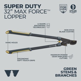Woodland Tools Super Duty Lopper, 32 Inch Geared Bypass Branch Cutter with Soft Grip Handles, Manual Tree Limb Cutter for Thick Branches, Heavy Yard Work, and Seasonal Pruning