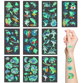 Luminous Shark Temporary Tattoos,10 Sheet Glow in the Dark Shark Birthday Decorations Ocean Animal Under Sea Kids for Kids Girls Birthday Gifts Party Favor Supplies