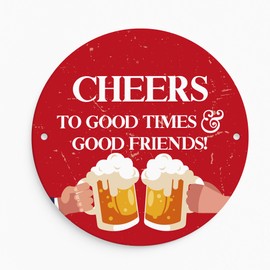 Red Ocean Funny Bar Signs For Outside Round Wall Plaque CHEERS Bar Sign For Garden Shed Man Cave Garage Sign Alcohol Gift Men Women Plaques And Signs Home