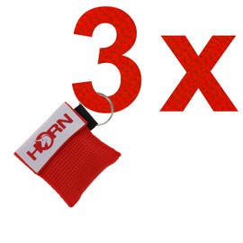 Set of 3 Horn Medical Emergency Resuscitation Wipes in Key Fob, Horn Key, red