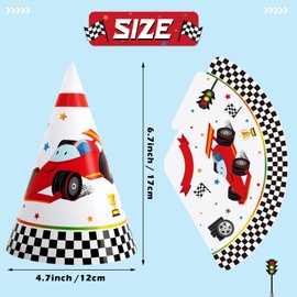 WERNNSAI Race Car Birthday Party Hats - 12 PCS Racing Party Supplies Paper Cone Hats Headwear for Kids Boys Checkered Race Party Decoration