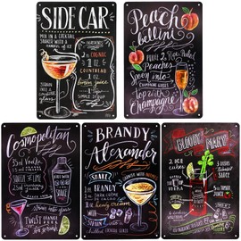 TIE-DailyNec 5 Stück Blechschilder Cocktail Tin Sign Vintage Metall Menu Rezepte in Farbe, Metall Retro Home Wall Decor Bar Pub Cuisine Restaurant Plakette