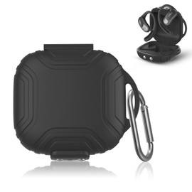 POZCIS for Shokz OpenFit Air Open-Ear True Wireless Earbuds Case Cover, Soft Silicone Protective Earbuds Case, Only Compatible with Shokz OpenFit Air Open-Ear Headphones with Carabiner(Black)