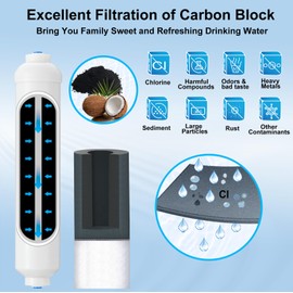 HAOCHEN Inline Water Filter for Ice Maker and Refrigerator,Include 1/4" Water Line and Push to Connect Fittings,Ideal for Ice Maker, Refrigerator, RO(Reverse Osmosis) System