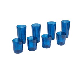 Abode Homewares Fizz Bubbles Premium Plastic Drinkware 8 Piece set, with 4 Jumbo and 4 Double Old Fashioned Glasses, Deep Blue