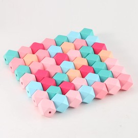 ToBeIT 60Pcs Wooden Beads Geometric Faceted Wood Beads Candy Color Wood Beads Bracelet Garland for DIY Craft Making（20mm）