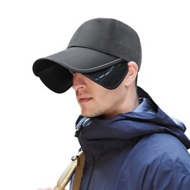Mens Retractable Wide Brim Baseball Cap Quick-Dry Sun Visor Hat Summer UV Protection Golf Tennis Visors Outdoor Sports Cap Black