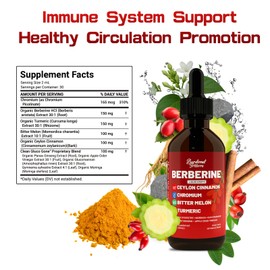 Berberine Drops with Ceylon Cinnamon Supplement, Berberine HCL, Chromium, Bitter Melon & Turmeric Liquid Drops for Immune Health & Metabolic Support, Fast Absorption - 4 fl oz