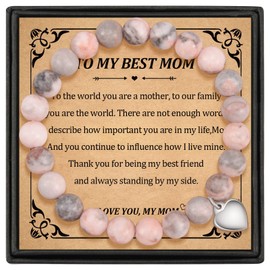 GBTBYS Mothers Day Gifts for Mom, Gifts for Mom Mama Mother in Law Best Bonus Mom from Daughter Son Birthday Jewelry Natural Stone Bracelets Heart Charm,Pink