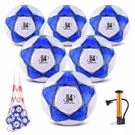 ELKCIP 6 Pack Classic deflated Soccer Balls Size 3/4/5 with Pump and Mesh Bag for Indoor Outdoor Lawn Game Training Practice Bulk Sport Gift for Teens Adults, Dark Blue, Size 4