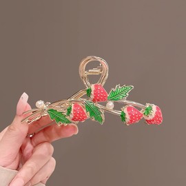 Red Strawberry Metal Hair Claw Clips, Large Hair Claw Nonslip Hair Barrettes Non-Slip No Broken Strong Hold Hair Clamps Fashion Hair Accessories for Woman and Girls With Long Thick Thin Curly Hair