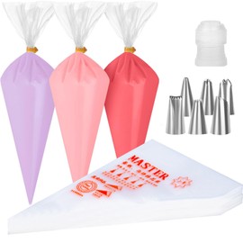 Acooruiteng 100 Pcs Piping Bags and Nozzles Plastic Sweet Cone Bags Piping Bag and Nozzles Set Piping Bags Thick Piping Bags Disposable for Baking,Candy,Cookie,Displaying,Wrapping
