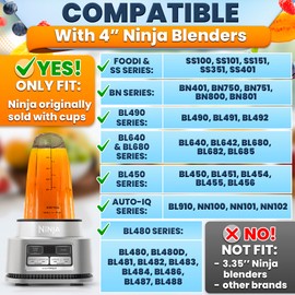 2 Pcs Ninja Replacement Cups – 24 Oz Ninja Bullet Replacement Cups Compatible with BL480/BL450/480D, BN800/751/801/401, Auto IQ Series NN100/101/102, BL910 | SS101/151/401 – Durable Twist-On Design