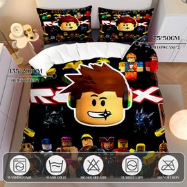 WlsqDE Roblx Bed Linen, Roblx Bed Linen, 135 x 200 cm, Anime Duvet Cover Set Includes 80 x 80 cm Pillowcase, Microfibre, Comfortable and Soft, for Teens, Boys and Girls, Duvet Cover Children