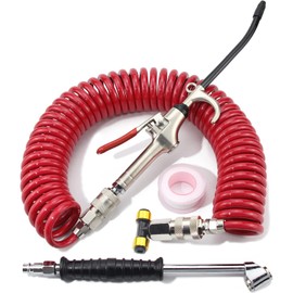 iBroPrat Air Blow Gun Kit,Heavy Duty Air Seat Blow Gun Kit for Semi Truck Air Hose with 30FT (9M) Long Coil and Extended Dual Head Tire Air Chuck Red