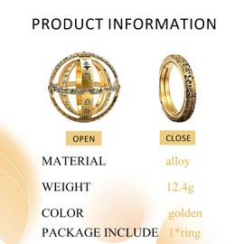 GAUEIOUR Astronomical Sphere Ball Ring,3D Retro Flipped Deformable Universe Ring,Golden alloy,Unique Gothic Style,Showcasing A Dreamy Universe