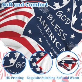 Extra Soft 4th of July Blanket God Bless America Independence Day Patriotic Star Throw Blanket 40x50 Inch,Cozy Lightweight Blankets for Bed, Sofa, Outdoor Use -Veterans Day, for Family