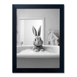 Melpa Art Kids Bathroom Wall Decor, Black and White Cute Animal Canvas Print Painting, Funny Rabbit in Bathtub Bathroom, Farmhouse Picture Wall Decor Artwork