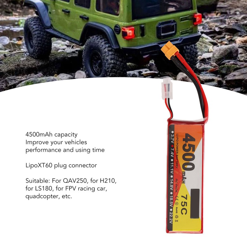 Lipo Battery 75C Discharge Rate 4500mAh Capacity 7.4V 2S Lipo