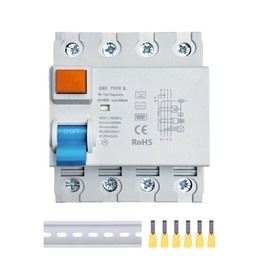 FI Circuit Breaker 40 A - 30 mA / 4-Pin / Type B Residual Current Circuit Breaker, RCD 40 A 30 mA 4 Pin, Automatic Fuse, DIN Rail for Wall Boxes Charging Stations
