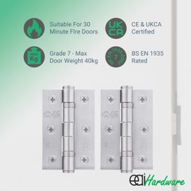 EAI Satin Door Hinges | 3 Inch / 76mm Satin Chrome Internal Fire Door Hinges | 3 Pairs