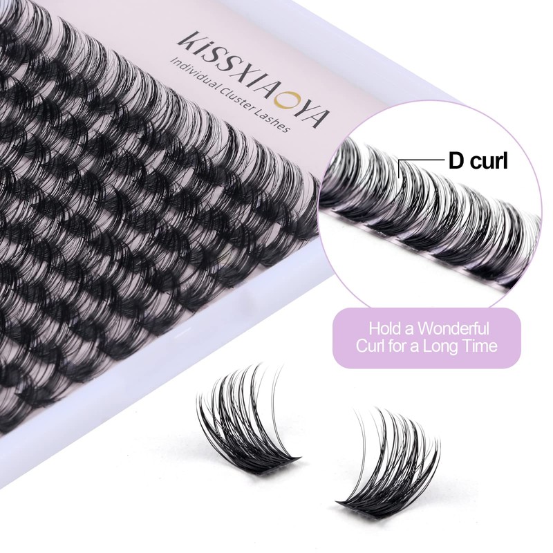 Cluster Lashes Extensions, 144Pcs Individual Cluster Lashes D Curl 15mm,