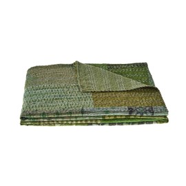 LR Home Peacock Kantha Throw Blanket, 50"x70" Green