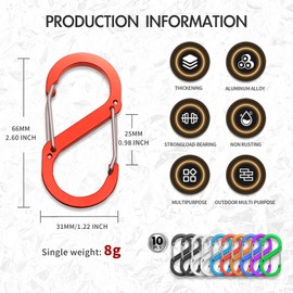 10 Pcs Double Clip Hook, S Shape Keychain, Durable Carabiner, S Small Carabiner Keyring Clip, Dual-Spring S-Shaped Keychain Hooks, for Home, Backpacks, Outdoor Hiking, Camping, Fishing, Travel,Keys(M)