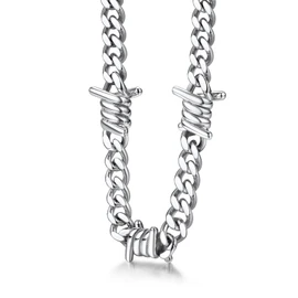 Men Barbed Wire Necklace 7mm Thick Heavy Stainless Steel Chain for Men, Gothic Punk Men Cuban Link Chain Choker Necklace 16 Inch