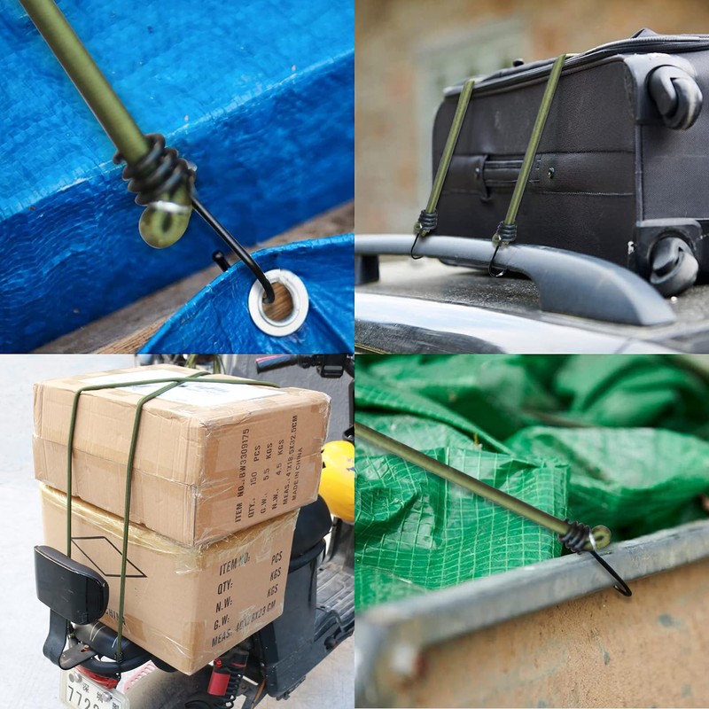 Heavy-Duty Weatherproof & UV-Resistant Bungee Cords with Hooks, Set of