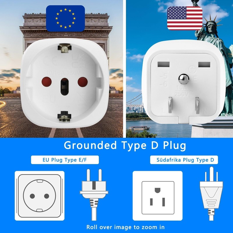 2 Pack EU to US Plug Adapter, Europe to US