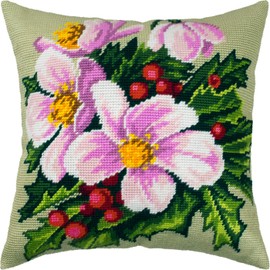 Christmas Flowers. Needlepoint Kit. Throw Pillow 16×16 Inches. Printed Tapestry Canvas, European Quality