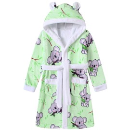 Funnycokid Girls Robes Size 10-12 Koala Kids Hooded Bathrobe Soft Fleece Pajamas Plush Flannel Sleepwear 10-12 Years