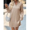 Saodimallsu Womens Cable Knit Mini Sweater Dress Quarter Zip Long