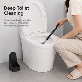 Wall-Mounted Toilet Brush with Base – Soft Rubber Cleaning Head for Bathroom Hygiene & Space-Saving Storage