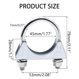GDFYMI U Bolt Exhaust Clamp, Heavy Duty Carbon Steel Muffler Clamp (45mm,2-Pack)